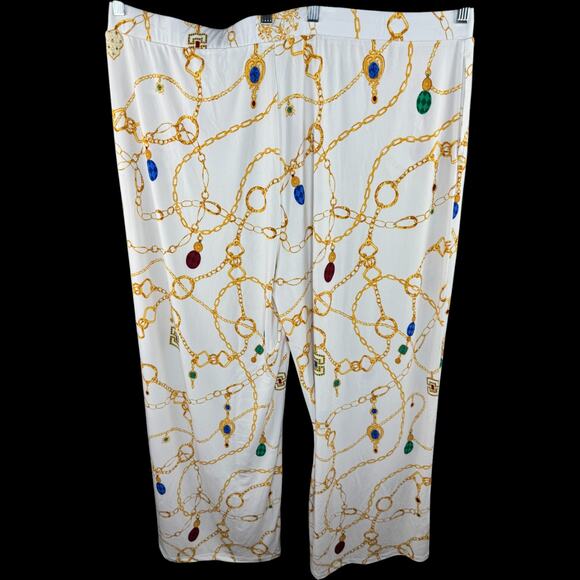 Susan Graver Regular Printed Liquid Knit Pull-On Wide Leg Pants Ivory 2X NWOT - Picture 6 of 7